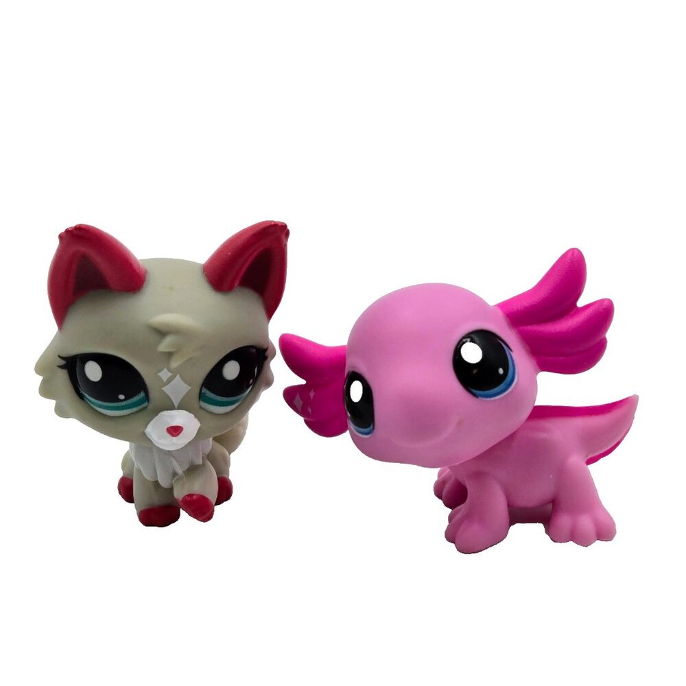 Littlest Pet Shop G7 Pet Pairs 21 Pink Axolotl 25 Gray Cat LPS Toy Hasbro Read
